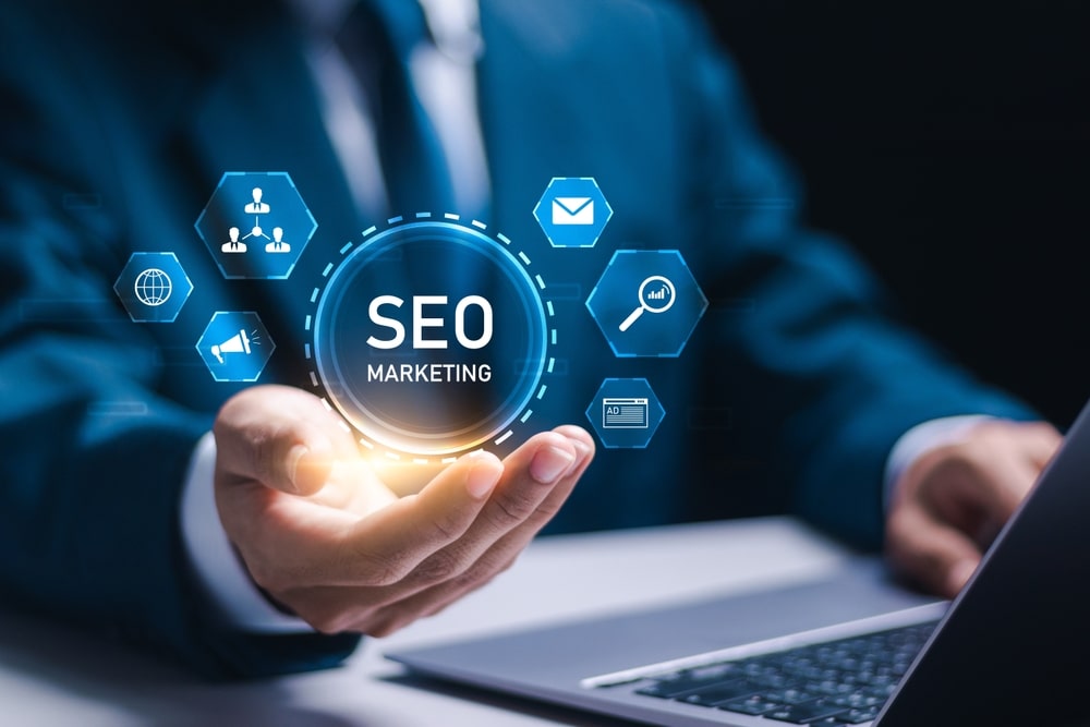 Seo,Marketing,Concept,,Businessman,Use,Laptop,With,Virtual,Seo,Marketing