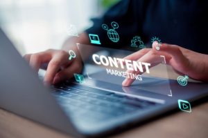 Content,Marketing,Concept,With,A,Woman,Working,On,A,Laptop