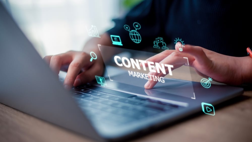 Content,Marketing,Concept,With,A,Woman,Working,On,A,Laptop