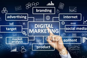 Business,Concept.,Businessman,Click,Digital,Marketing,Button,On,Virtual,Screen.