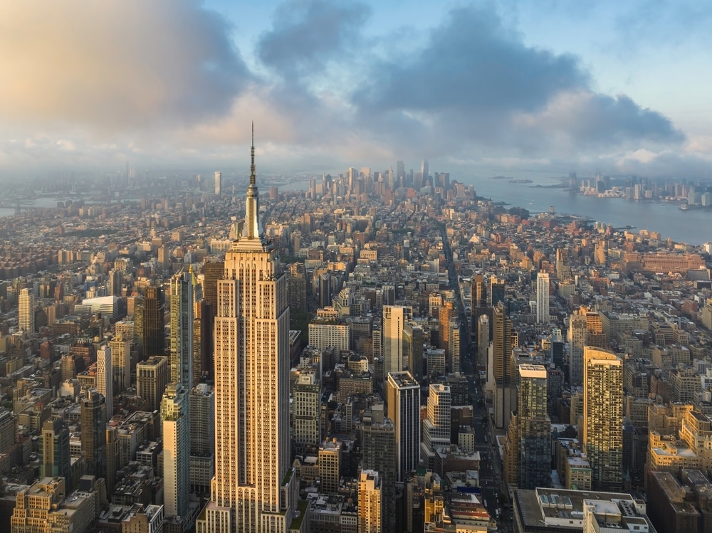 AerialWideAngleSkylinePanoramaOfNewYorkCityAt
